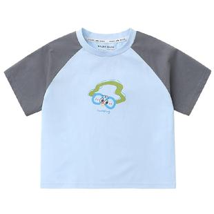 右欧男童短袖T恤女童夏季新款童装不对称插肩袖儿童宝宝上衣半袖