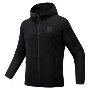 安踏粗针绒保暖夹克运动休闲开衫外套男冬季加绒加厚防风连帽上衣