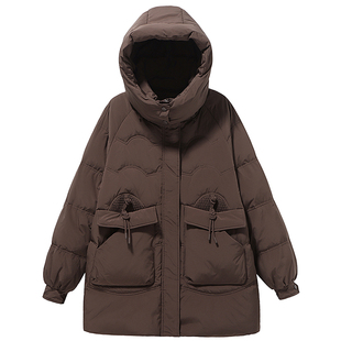 休闲风大口袋松弛感加厚保暖外套女胖莹莹大码女装冬季连帽羽绒服