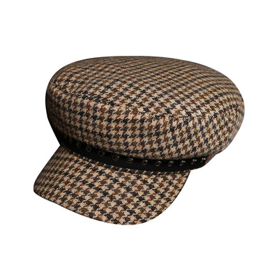 100%羊毛千鸟格贝雷帽减龄百搭