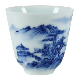纯手工手绘山水青花瓷品茗杯单杯主人杯景德镇陶瓷功夫茶杯品茗杯