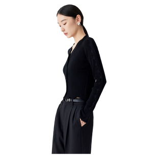 古木夕羊时尚蕾丝拼接设计开襟毛衣女显瘦减龄打底衫GS41003004