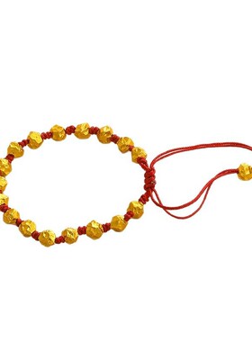 新中式沙金古法锤纹陨石小胖福手链不规则碎金子编织红绳手串手绳