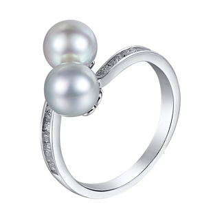 海蒂珠宝 碰撞 6-7mm海水银灰色Akoya珍珠戒指S925银指环礼物定制