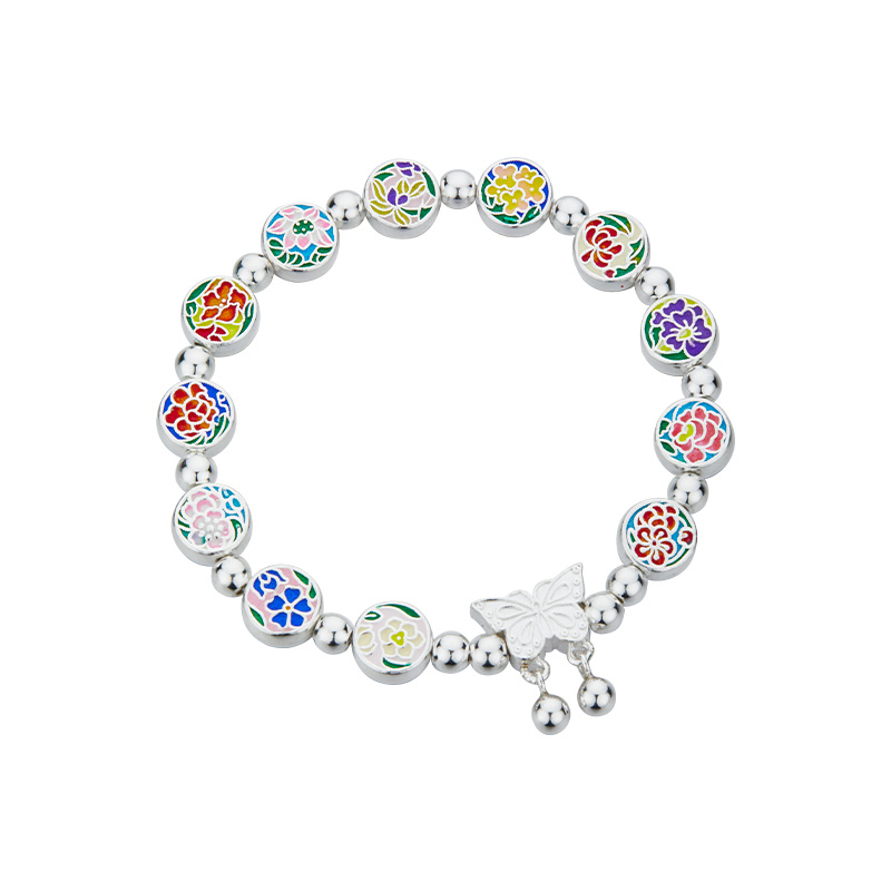 顺庆银楼S9999纯银手串女设计感十二花神足银手链好运送女友礼物