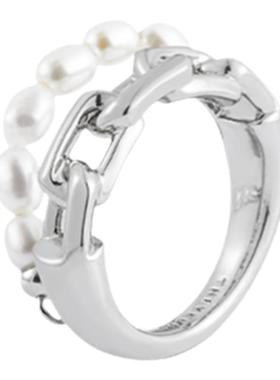 纯银小米珠锁扣ins潮风戒指