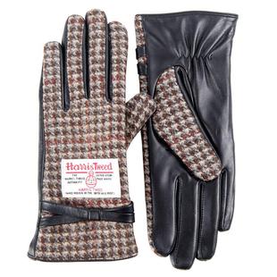沃芬格哈里斯harris tweed女冬纯羊毛粗花呢布触控皮手套加绒加厚
