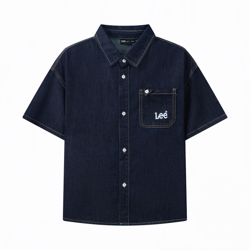 Leekids儿童水洗牛仔短袖衬衫