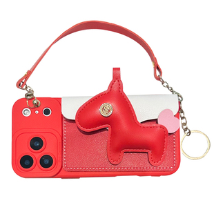 红色小马零钱包适用opporeno15手机壳reno14/13/12pro高档皮质reno11个性findx9/8斜挎A6可背A5/A3全包A2女款