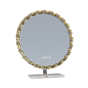 化妆镜台式桌面智能led带灯中古风高级感卧室可旋转梳妆台镜子