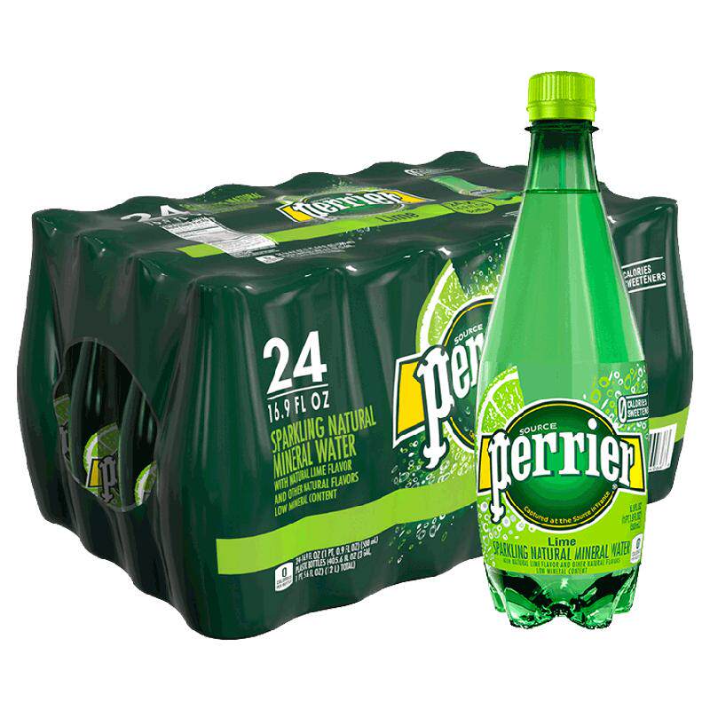 【自营】法国进口Perrier巴黎水青柠矿泉水气泡水饮用水500ML*24