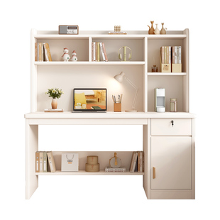 实木书桌书架一体桌家用卧室电脑桌台式办公桌学生学习桌写字桌子