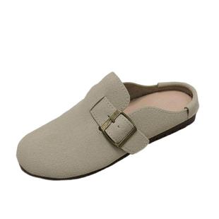 真磨砂皮复古勃肯鞋软底软面防滑牛筋底包头拖复古奶奶鞋日系圆头