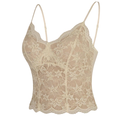 法式背心蕾丝带胸垫内搭一体上衣