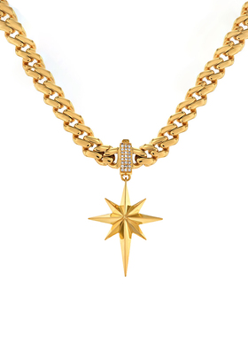 王一博同款八芒星枫叶项链