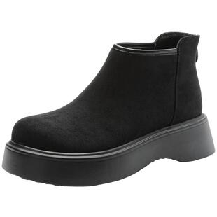 大东时装靴女鞋2025年冬季新款平底中跟后拉链圆头结构变化D0162