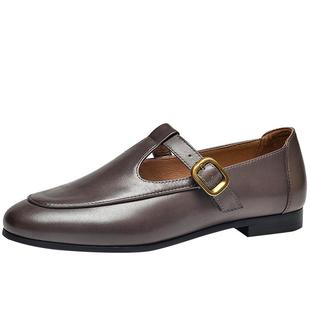 BeauToday唐顿庄园复古乐福鞋女真皮玛丽珍女平底丁字鞋芭蕾舞鞋