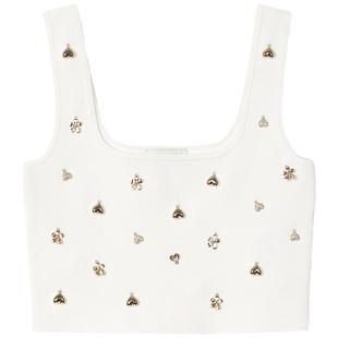 SANDRO Outlets秋冬女装法式气质时尚白色金属饰物点缀针织背心