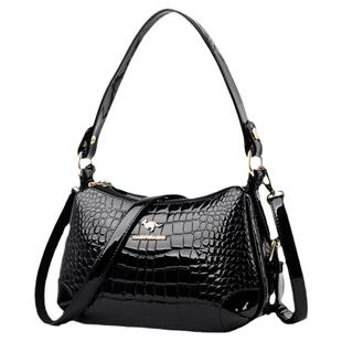 品牌鳄鱼纹中年女包妈妈包2026新款漆皮亮皮包大气时尚单肩斜挎包