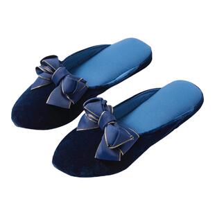 丝绒蝴蝶结春秋室内家居拖鞋女防水防滑静音软底全棉透气吸汗高级