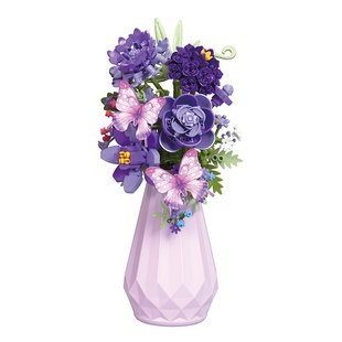 积木花diy拼装玩具高颜值永生花束花瓶装饰摆件送女生送闺蜜礼物