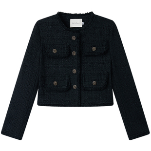 Halo Luu法式黑色小香风外套女春季2026新款金属扣短款气质高级感