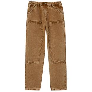 eland kids衣恋童装男童牛仔裤春秋复古学院风刺绣松紧腰休闲裤子