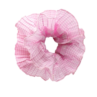 韩国儿童双层格子荷叶边大肠圈女童公主不伤发高马尾丸子头发圈新