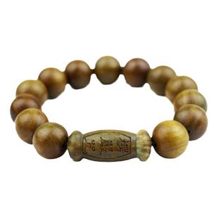 开运绿檀香木佛珠楞严咒手串手链男女款单圈念珠车挂经文特惠礼品