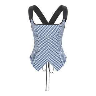 无以幻象 WUYIHUANXIANG 格子绑带收腰抹胸吊带
