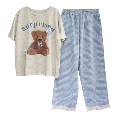 可爱小熊纯棉薄款睡衣夏季短袖