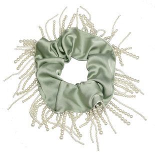 超仙丝绸发圈华丽流苏珍珠头绳温柔气质设计感发饰重工大肠圈i夏