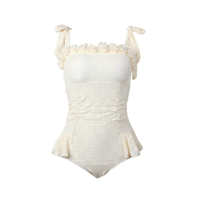 Margery女泳衣连体抽褶保守显瘦