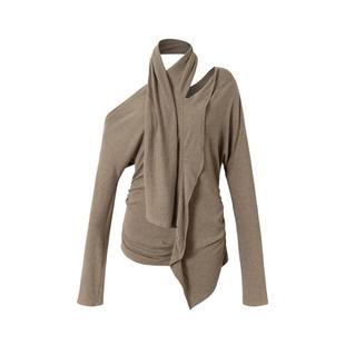 Covertitle 解构斜肩非常规错位飘带针织上衣