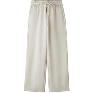 HLA/海澜之家磨毛宽松显瘦休闲裤秋冬季新松紧腰直筒加厚长裤女装