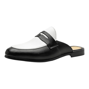 穆勒鞋男款真皮包头英伦复古一脚蹬半拖鞋粗跟透气软底休闲懒人鞋