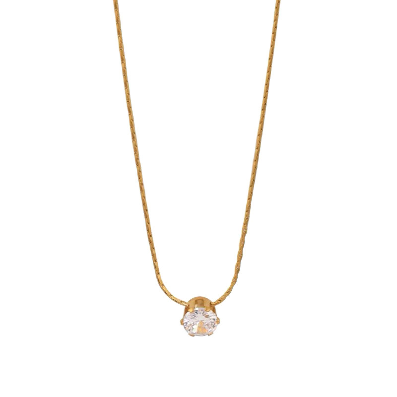 极细单钻锆石项链女生毛衣链锁骨链钛钢项链轻奢小众蛇骨链首饰品