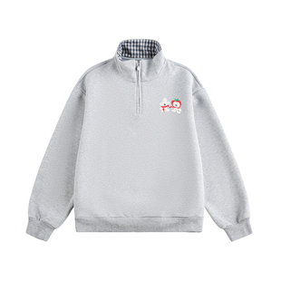 TIRED美式潮牌格子拼接半拉链套头衫卫衣春秋情侣款宽松长袖上衣