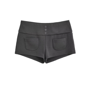 美式修身前口袋纽扣低腰短裤女2026夏季百搭显瘦居家休闲直筒热裤