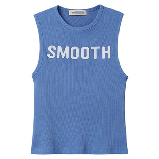baby酱李锦华同款背心韩国smoothmood修身显瘦字母印花无袖上衣女