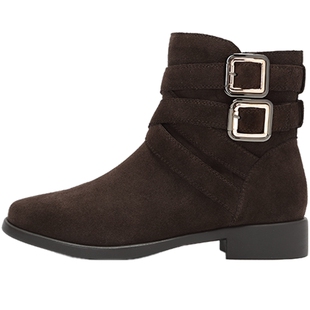 Aerosoles/爱柔仕靴子女马丁靴牛皮圆头扣带低跟女短靴1917505018