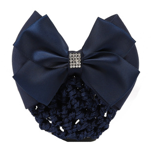 职业头花网兜护士发网银行空姐酒店工作蓝色带网钻盘发饰品蝴蝶结