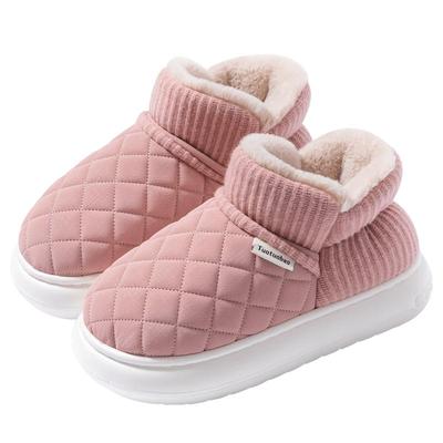 防水厚底保暖棉拖鞋女式菱格款