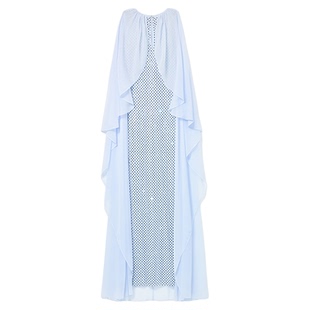 self-portrait 2025春夏薄雾蓝披肩重工满钻星河礼服连衣裙