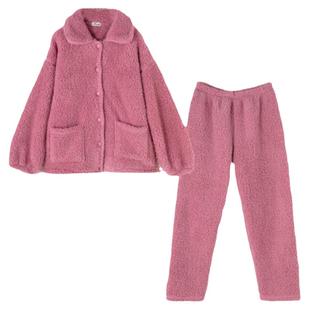 顶呱呱羊羔绒加厚女青年长袖家居服套装珊瑚绒宽松保暖秋冬女睡衣
