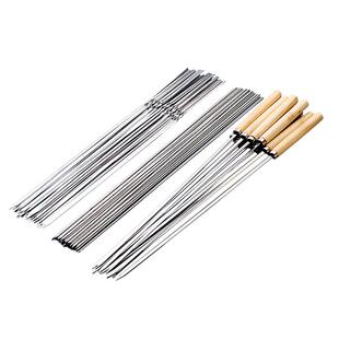 烧烤签子304不锈钢木柄扁签烤肉串签子食品级烧烤工具铁签子家用