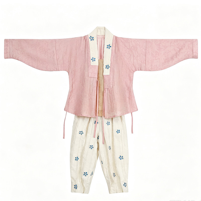 新中式女童汉服套装粉色交领上衣日常春秋古风明制童装改良国风