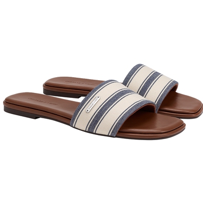 CHARLES&KEITH26夏季新款CK1-70381233方头条纹平底一字拖鞋凉鞋