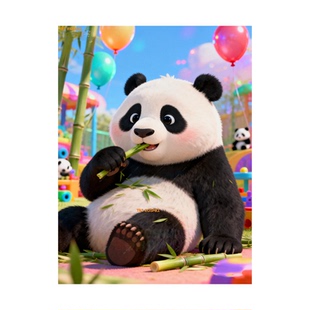 国宝大熊猫吃竹子高清图片墙贴客厅卧室儿童房可爱熊猫木门装饰贴