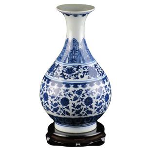 中号高25-35厘米景德镇仿古青花瓷花瓶新中式客厅古典博古架摆件
